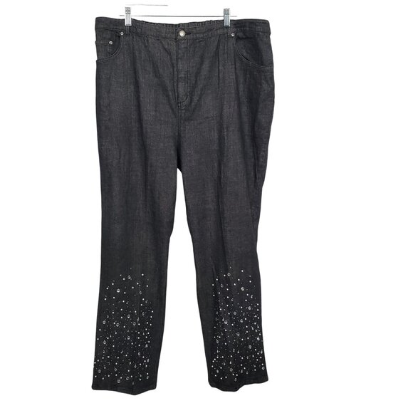 Quacker Factory 2X Jeans Denim Pearly Rhinestone Embellished Stretch Sparkle - Picture 2 of 10